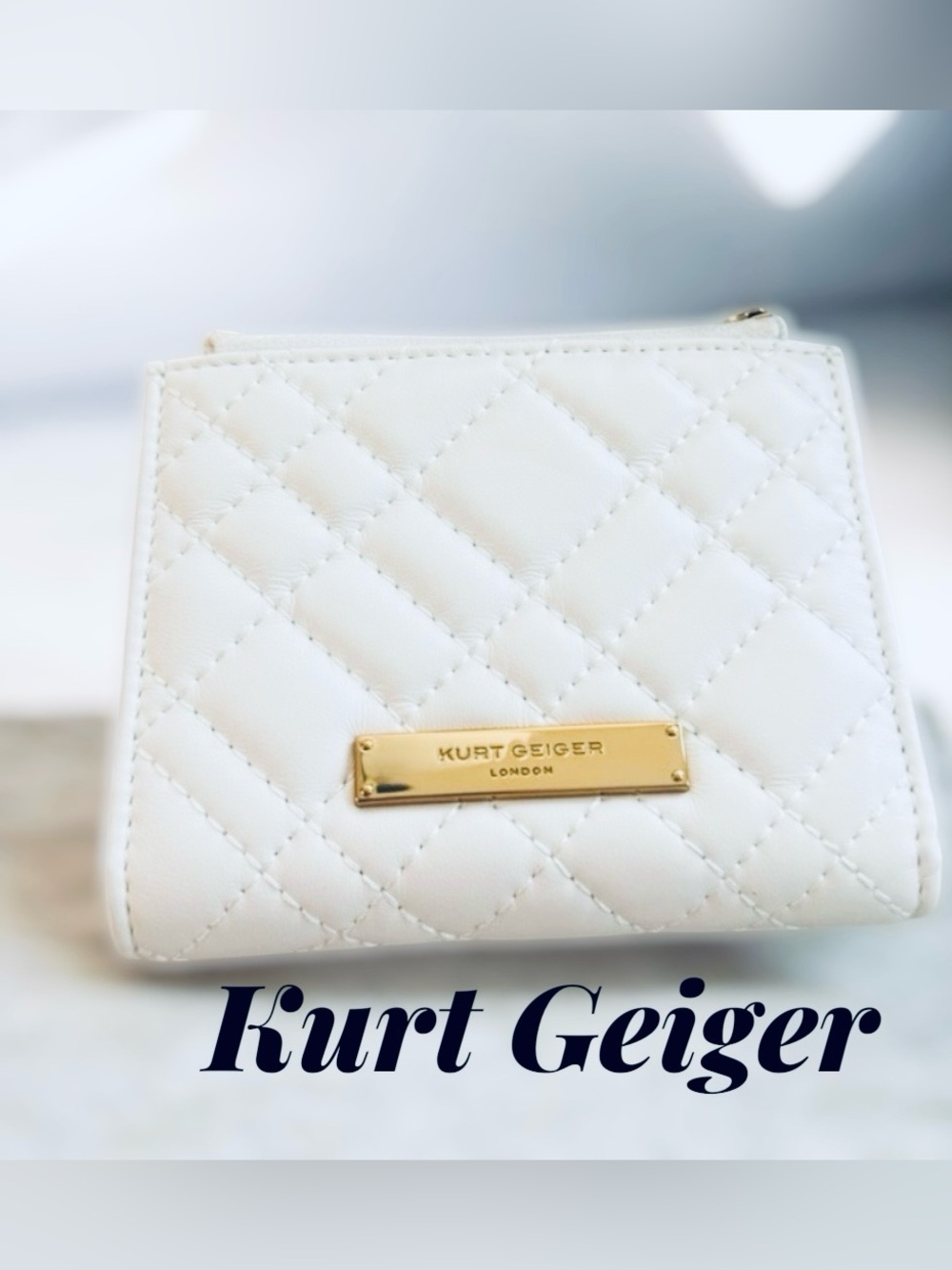 Kurt Geiger White Quilted Leather Brixton Snap Wallet NWT/NIB!
